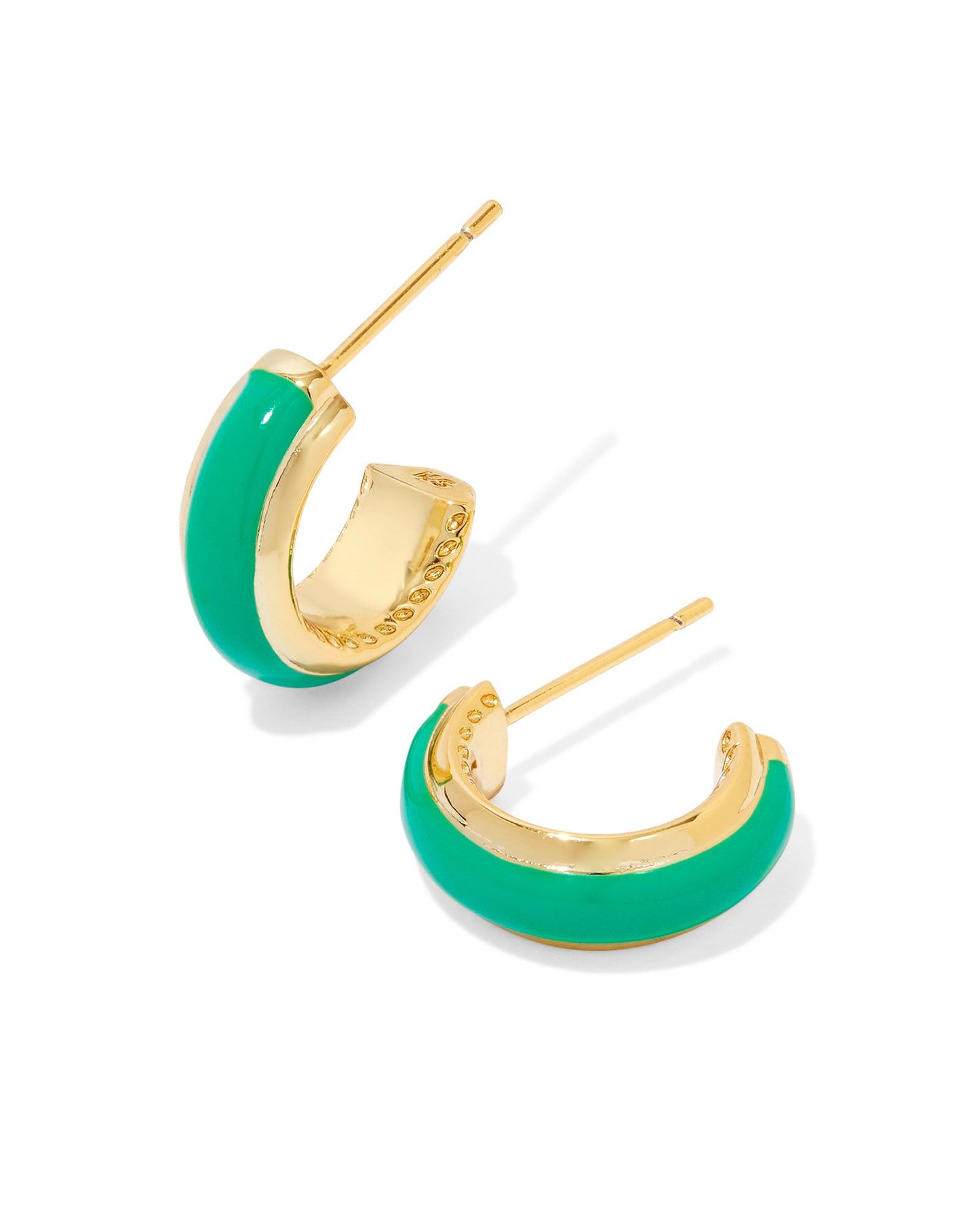 AINSLEY HUGGIE EARRINGS GOLD GREEN ENAMEL