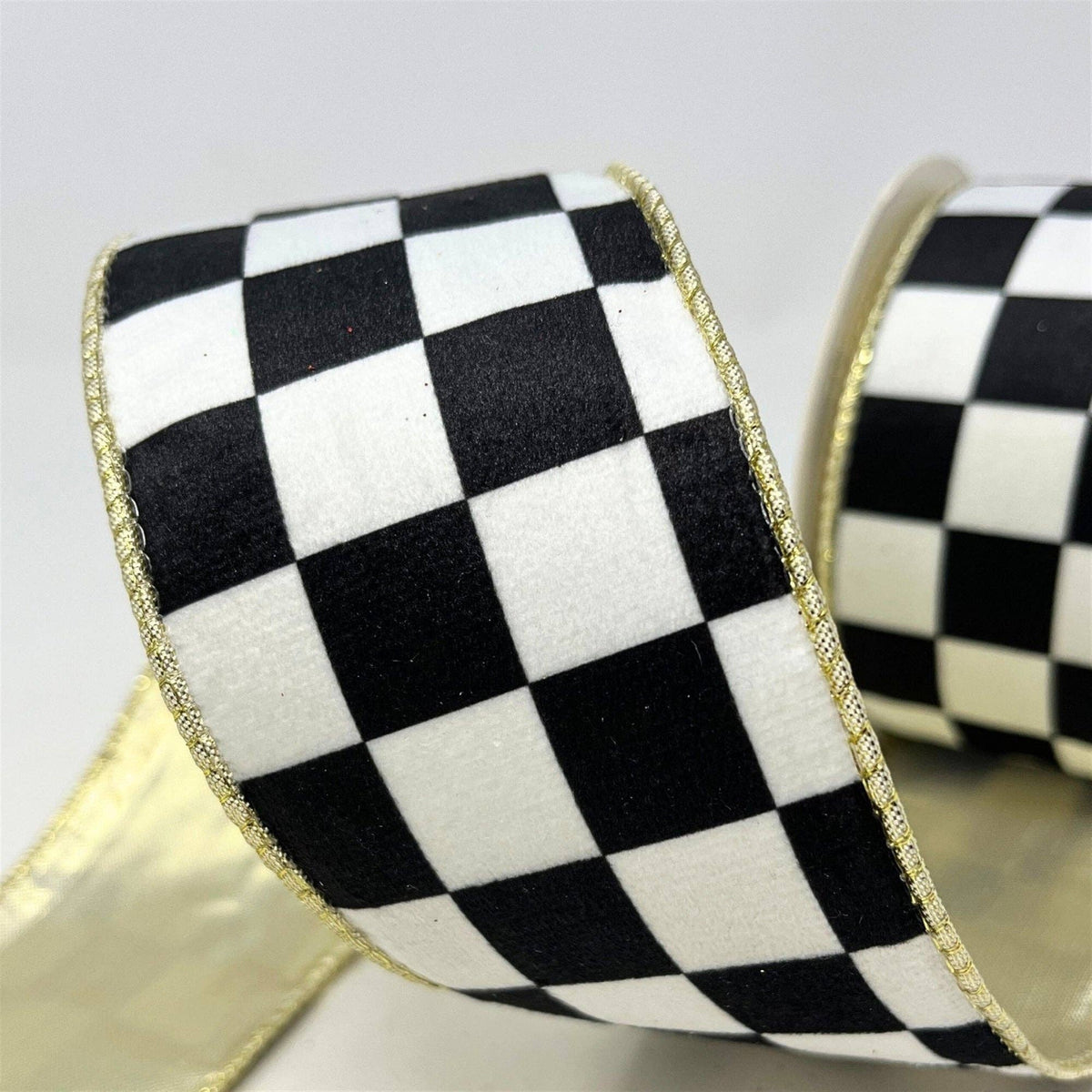 Black/White Check Ribbon Platinum Back 2.5" x 10yd