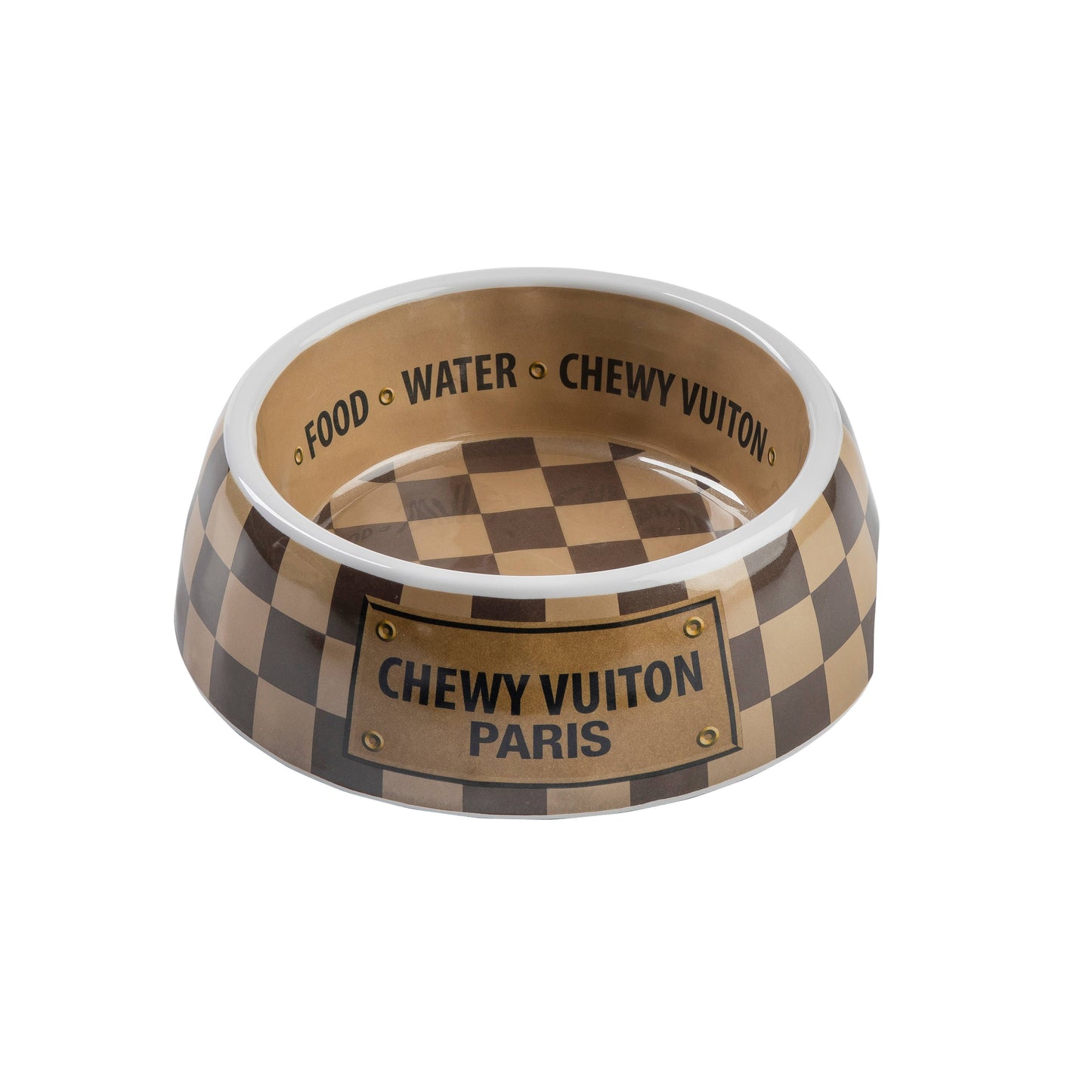 Checker Chewy Vuiton Bowl -  Dog Bowls: Medium