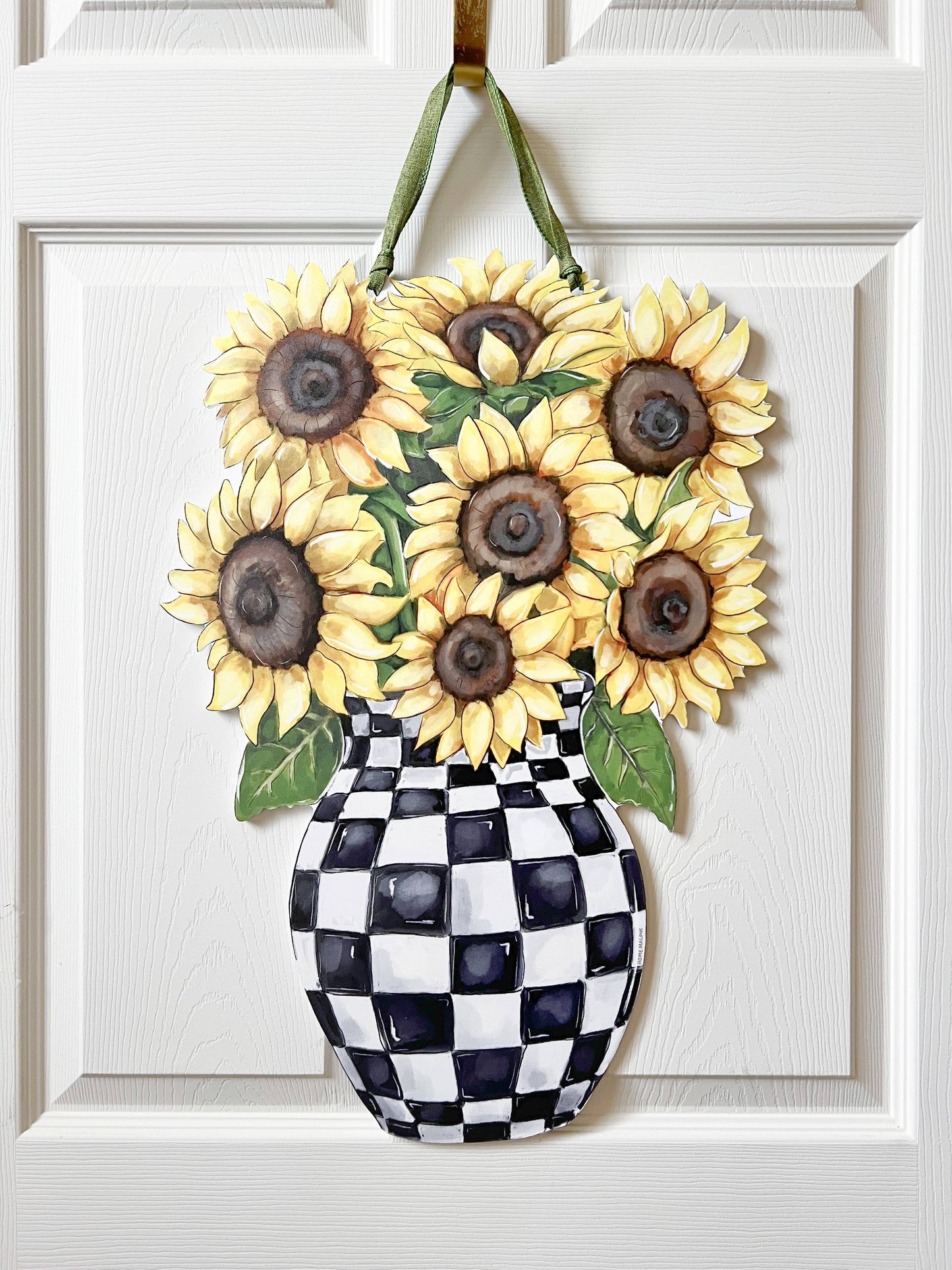 Sunflower Check Vase Door Hanger-Checkered Trend Floral