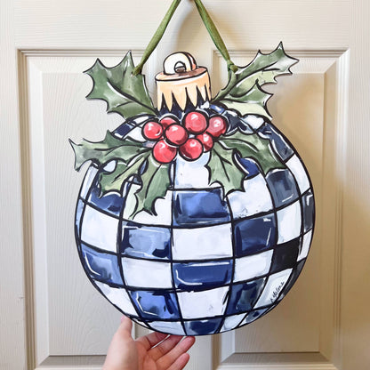 Black and White Checkered Ornament Door Hanger-Christmas