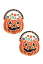 Bejeweled Jack-O'-Lantern Stud Earrings in Orange & Black