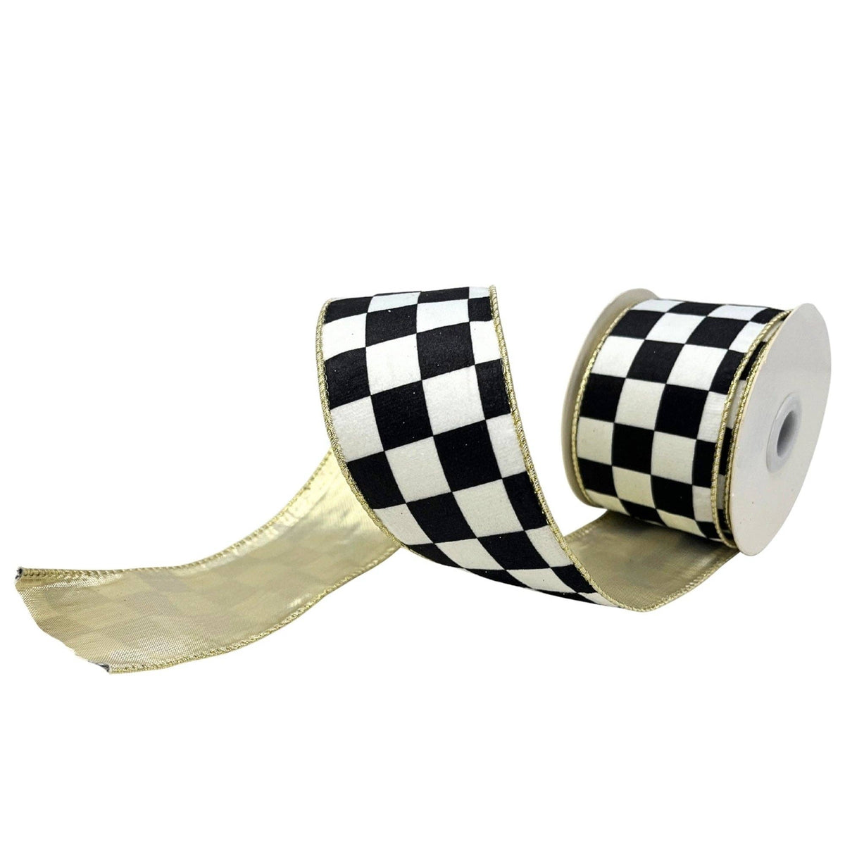 Black/White Check Ribbon Platinum Back 2.5" x 10yd