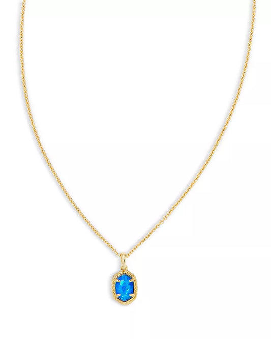 DAPHNE FRAMED SHORT PENDANT NECKLACE GOLD BRIGHT BLUE KYOCERA OPAL