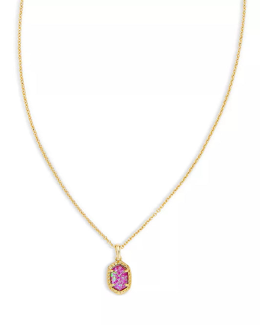 DAPHNE FRAMED SHORT PENDANT NECKLACE GOLD MAGENTA KYOCERA OPAL