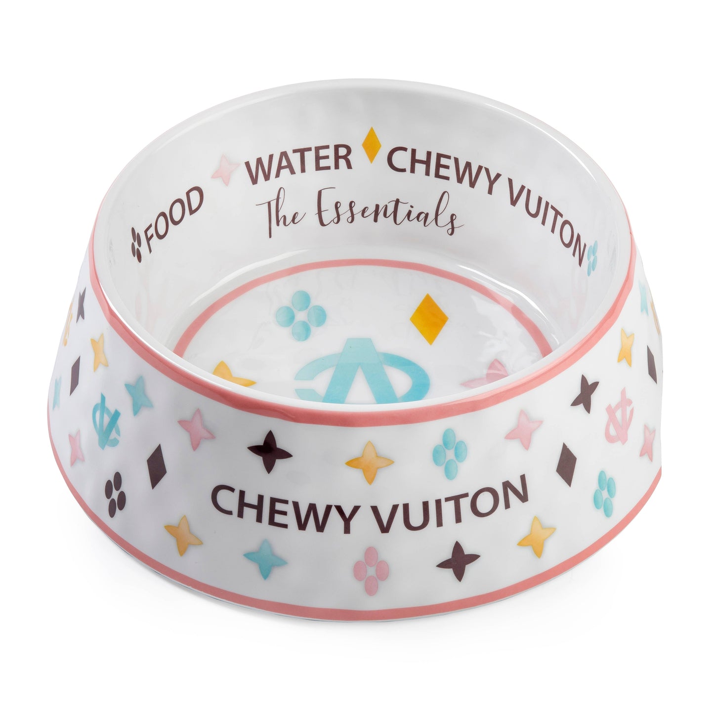 White Chewy Vuiton Dog Bowl - 3 Sizes!! Dog Food Bowl: Medium