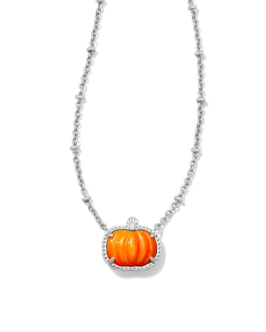 PUMPKIN SHORT PENDANT NECKLACE SILVER ORANGE MOTHER OF PEARL