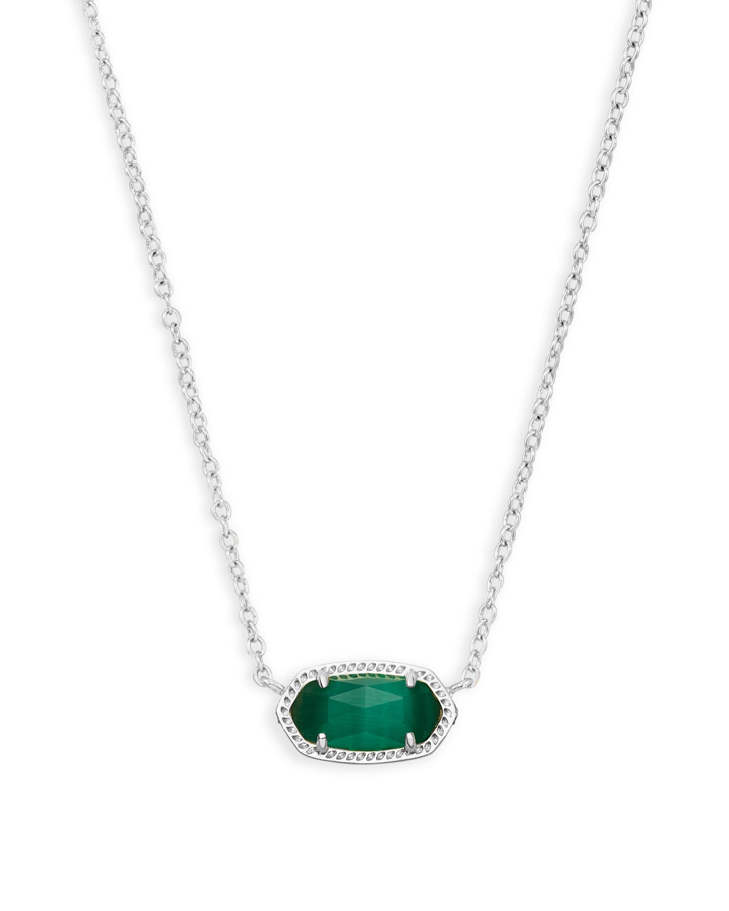 ELISA SHORT PENDANT NECKLACE RHODIUM EMERALD CATS EYE