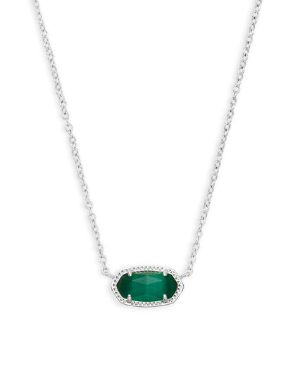 ELISA SHORT PENDANT NECKLACE RHODIUM EMERALD CATS EYE