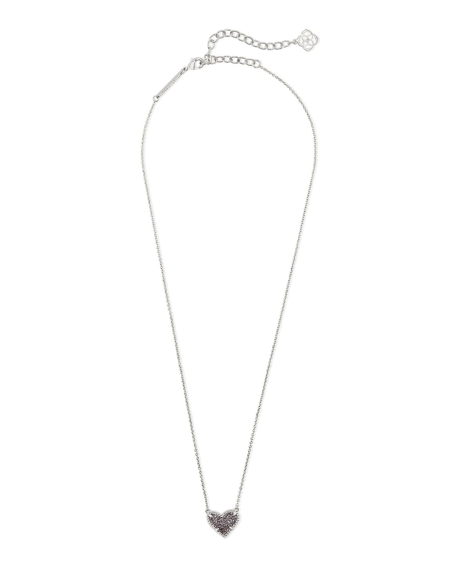 ARI HEART 20' PENDANT NECKLACE RHODIUM PLATINUM DRUSY