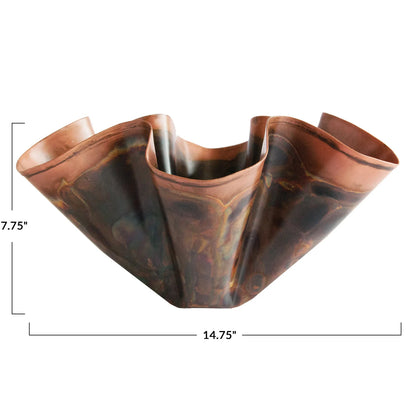 Decorative Metal Ruffled Bowl, Oxidized Copper Finish
