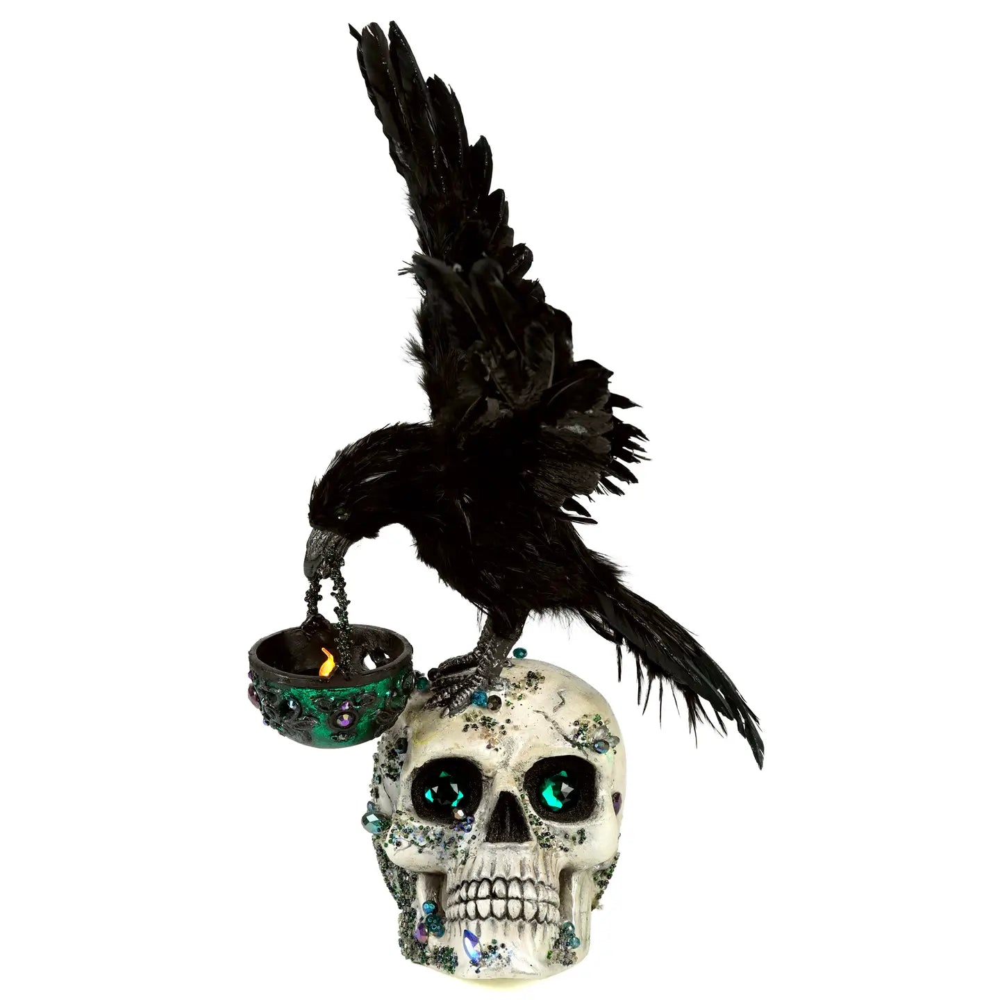 Watchful Crow with Tea Light Lantern by Katherines Collection