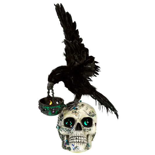 Watchful Crow with Tea Light Lantern by Katherines Collection