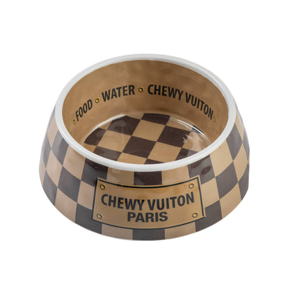 Checker Chewy Vuiton Bowl -  Dog Bowls: Medium