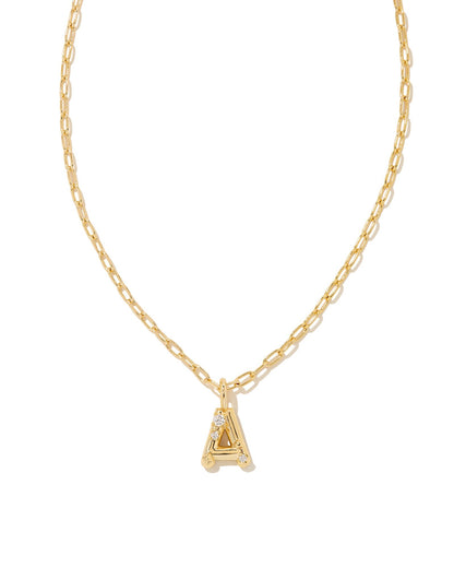 CRYSTAL LETTER A SHORT PENDANT NECKLACE GOLD WHITE CZ