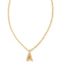 CRYSTAL LETTER A SHORT PENDANT NECKLACE GOLD WHITE CZ