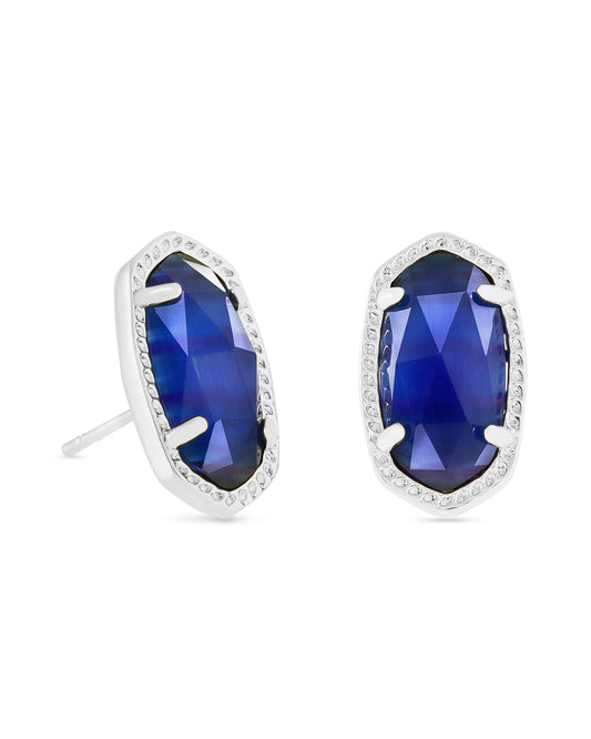 ELLIE STUD EARRINGS RHODIUM COBALT CATS EYE