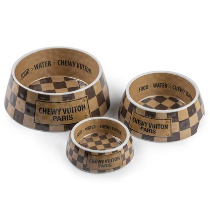 Checker Chewy Vuiton Bowl -  Dog Bowls: Medium