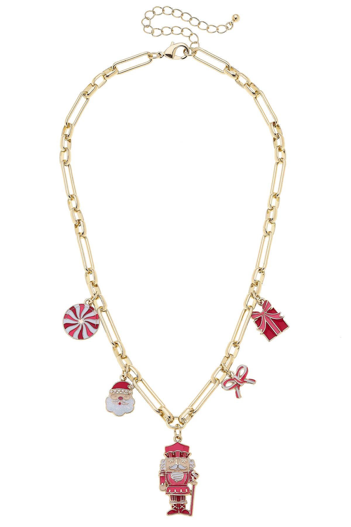 Christmas Cheer Enamel Charm Necklace in Red/Pink/White