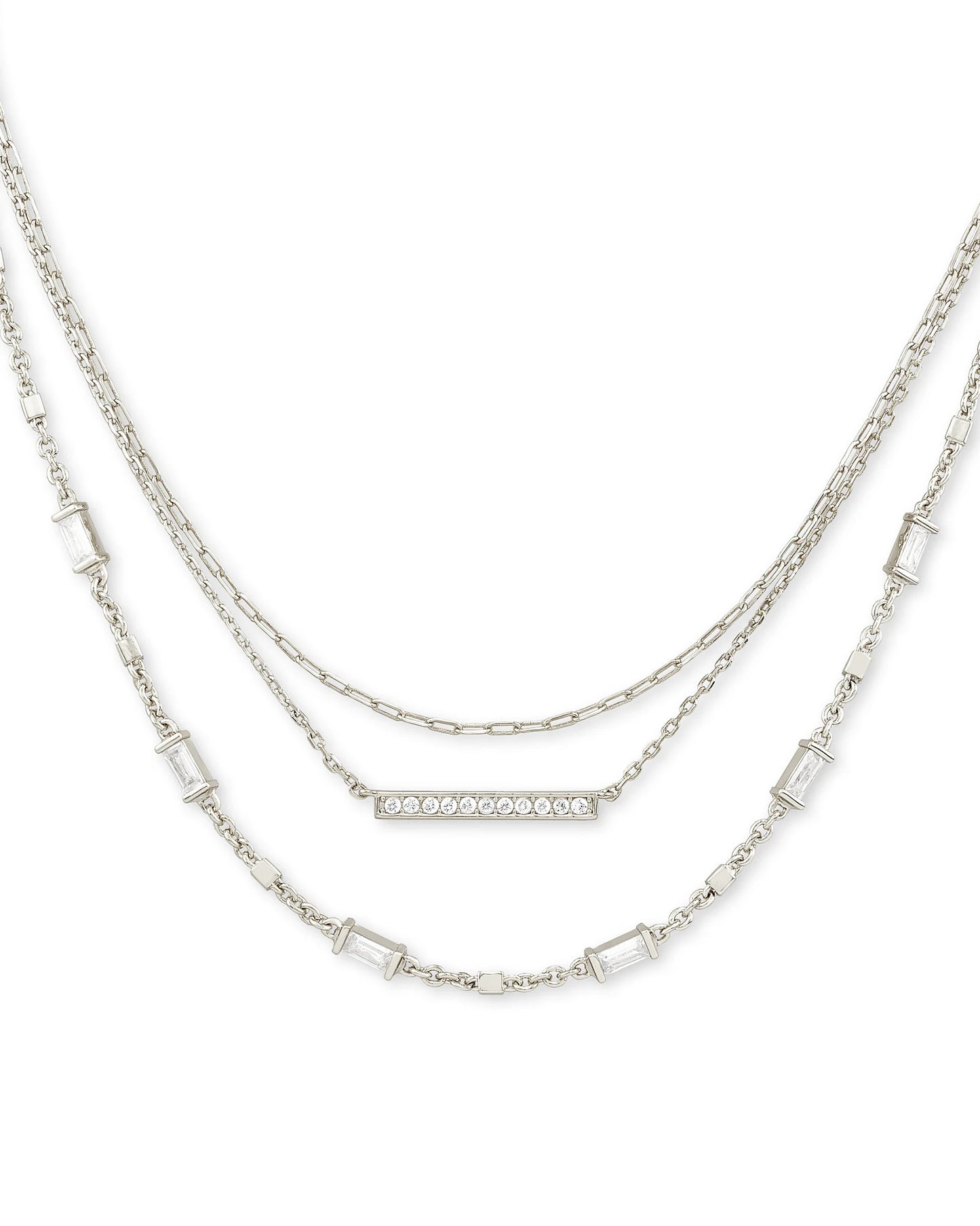 ELISA MULTI STRAND NECKLACE RHODIUM PLATINUM DRUSY