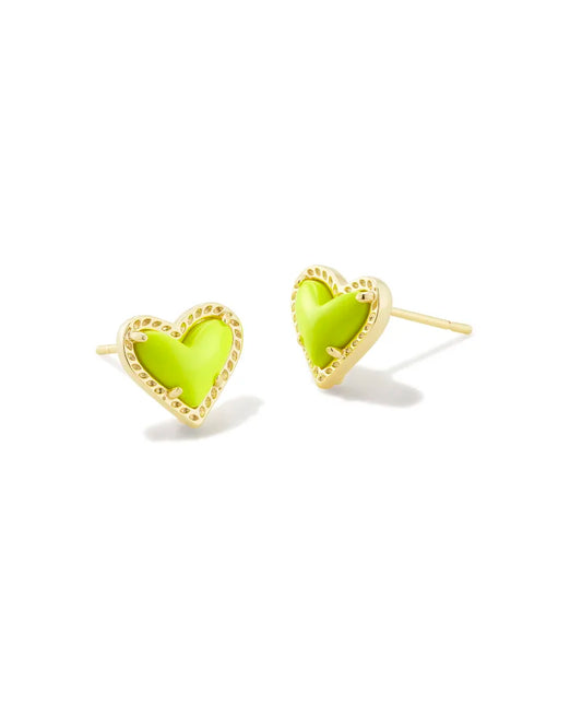 ARI HEART STUD EARRINGS GOLD CHARTREUSE MAGNESITE