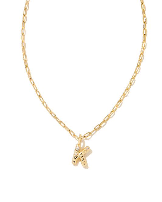 CRYSTAL LETTER K SHORT PENDANT NECKLACE GOLD WHITE CZ