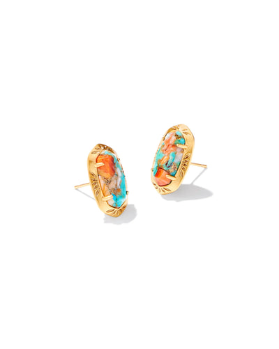 ELLIE STUD EARRINGS GOLD BRONZE VEINED TURQUOISE MAGNESITE RED OYSTER