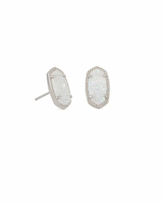 ELLIE STUD EARRINGS RHODIUM IRIDESCENT DRUSY