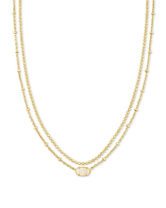 EMILIE MULTI STRAND NECKLACE GOLD IRIDESCENT DRUSY