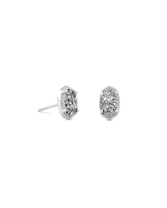 EMILIE STUD EARRINGS RHODIUM PLATINUM DRUSY