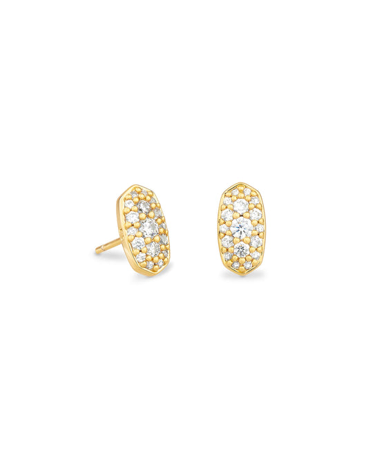 GRAYSON CRYSTAL STUD EARRINGS GOLD METAL WHITE CZ