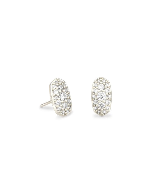 GRAYSON CRYSTAL STUD EARRINGS RHODIUM METAL WHITE CZ