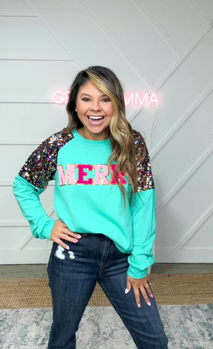 MERRY TURQUOISE SWEATSHIRT