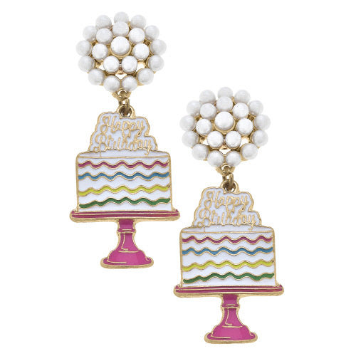 Birthday Cake Enamel Earrings in White