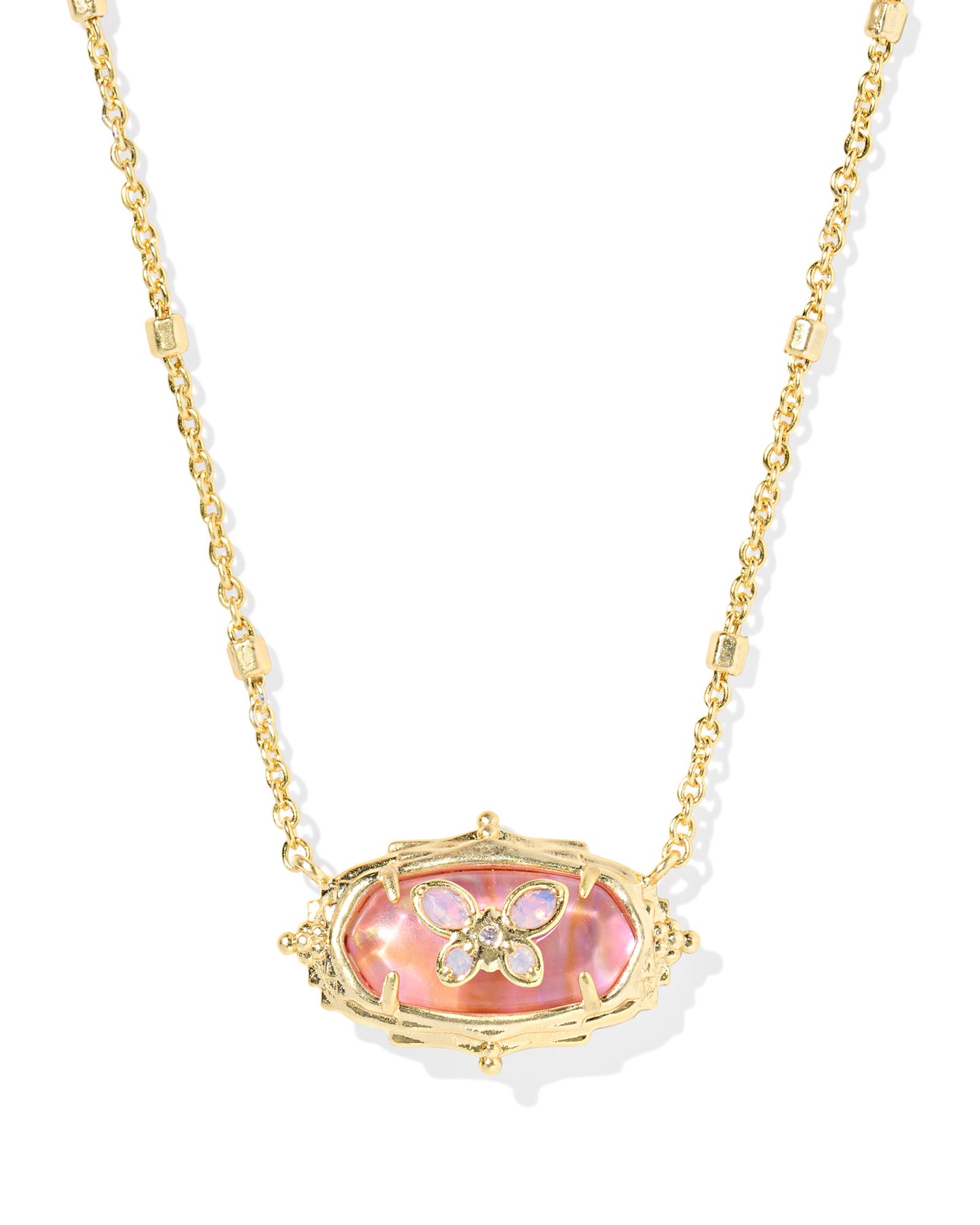 DOLLY PARTON ELISA BUTTERFLY SHORT PENDANT NECKLACE GOLD LIGHT PINK IRIDESCENT ABALONE
