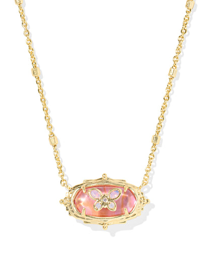 DOLLY PARTON ELISA BUTTERFLY SHORT PENDANT NECKLACE GOLD LIGHT PINK IRIDESCENT ABALONE