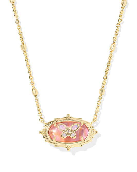 DOLLY PARTON ELISA BUTTERFLY SHORT PENDANT NECKLACE GOLD LIGHT PINK IRIDESCENT ABALONE