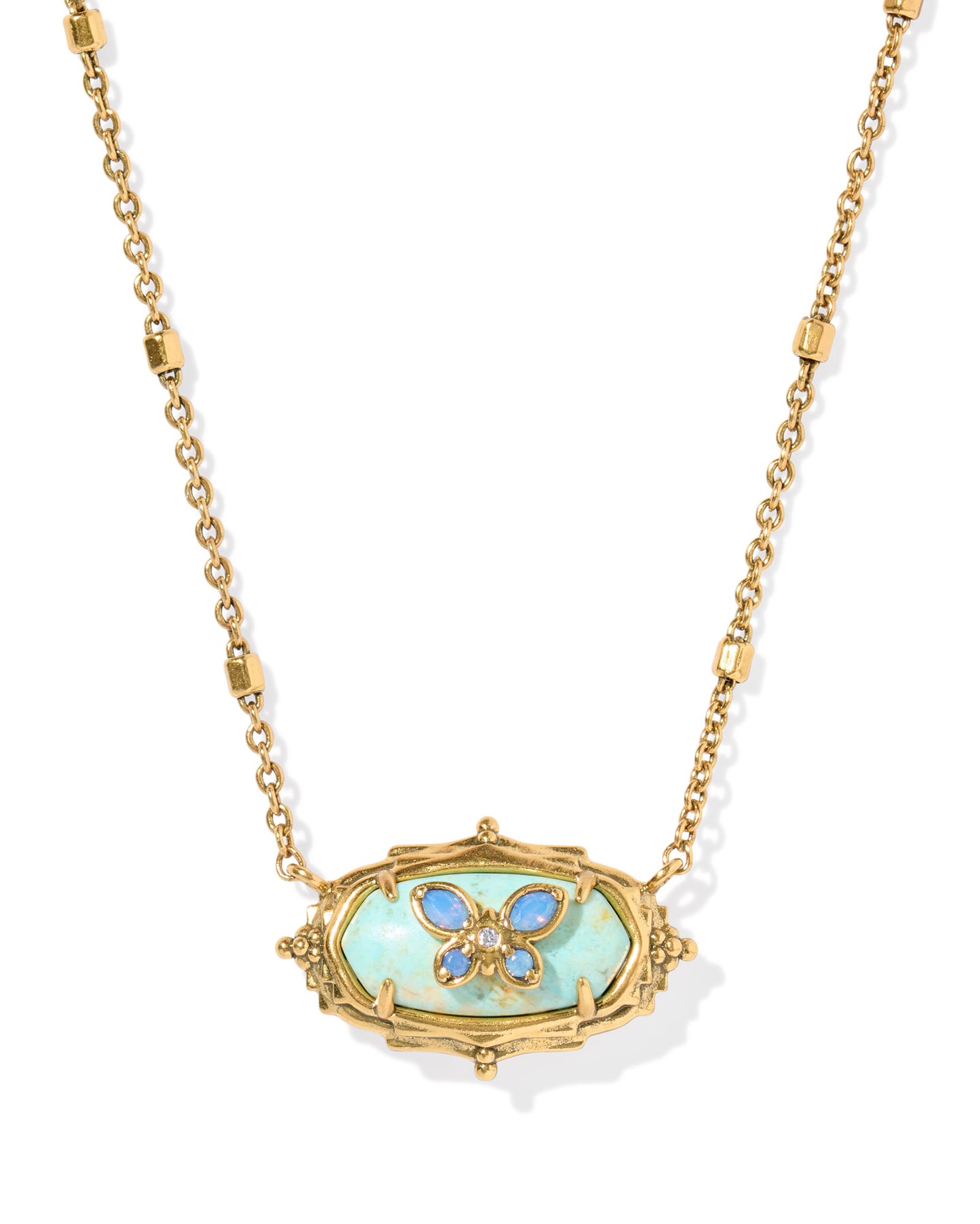 DOLLY PARTON ELISA BUTTERFLY SHORT PENDANT NECKLACE VINTAGE GOLD SEA GREEN CHRYSOCOLLA