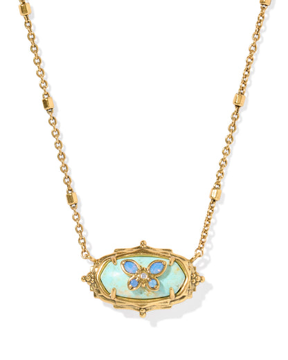 DOLLY PARTON ELISA BUTTERFLY SHORT PENDANT NECKLACE VINTAGE GOLD SEA GREEN CHRYSOCOLLA