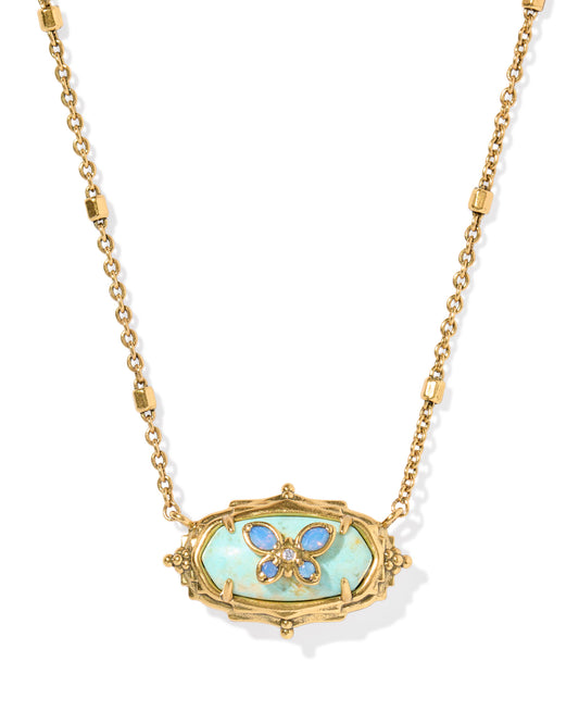 DOLLY PARTON ELISA BUTTERFLY SHORT PENDANT NECKLACE VINTAGE GOLD SEA GREEN CHRYSOCOLLA