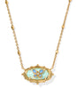 DOLLY PARTON ELISA BUTTERFLY SHORT PENDANT NECKLACE VINTAGE GOLD SEA GREEN CHRYSOCOLLA