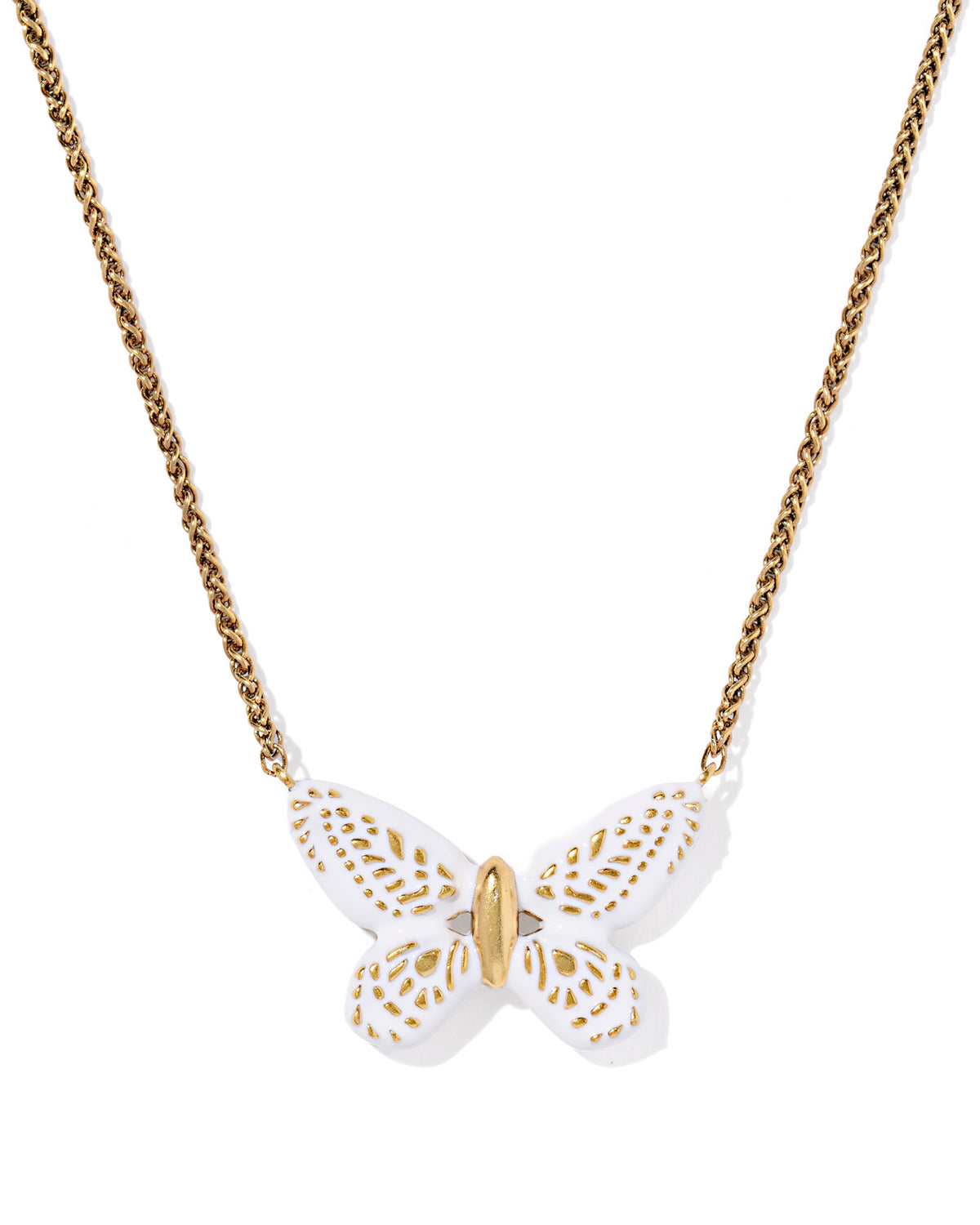 DOLLY PARTON ENAMEL BUTTERFLY SHORT PENDANT NECKLACE VINTAGE GOLD WHITE MIX