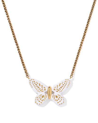DOLLY PARTON ENAMEL BUTTERFLY SHORT PENDANT NECKLACE VINTAGE GOLD WHITE MIX