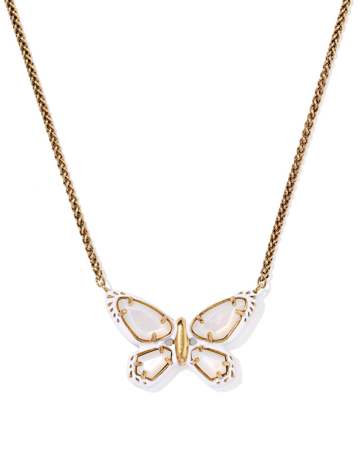 DOLLY PARTON ENAMEL BUTTERFLY SHORT PENDANT NECKLACE VINTAGE GOLD WHITE MIX
