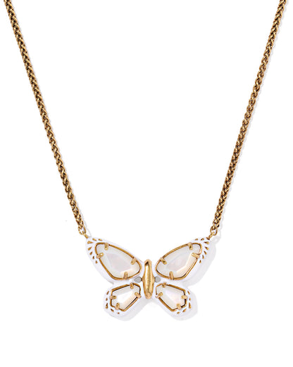 DOLLY PARTON ENAMEL BUTTERFLY SHORT PENDANT NECKLACE VINTAGE GOLD WHITE MIX