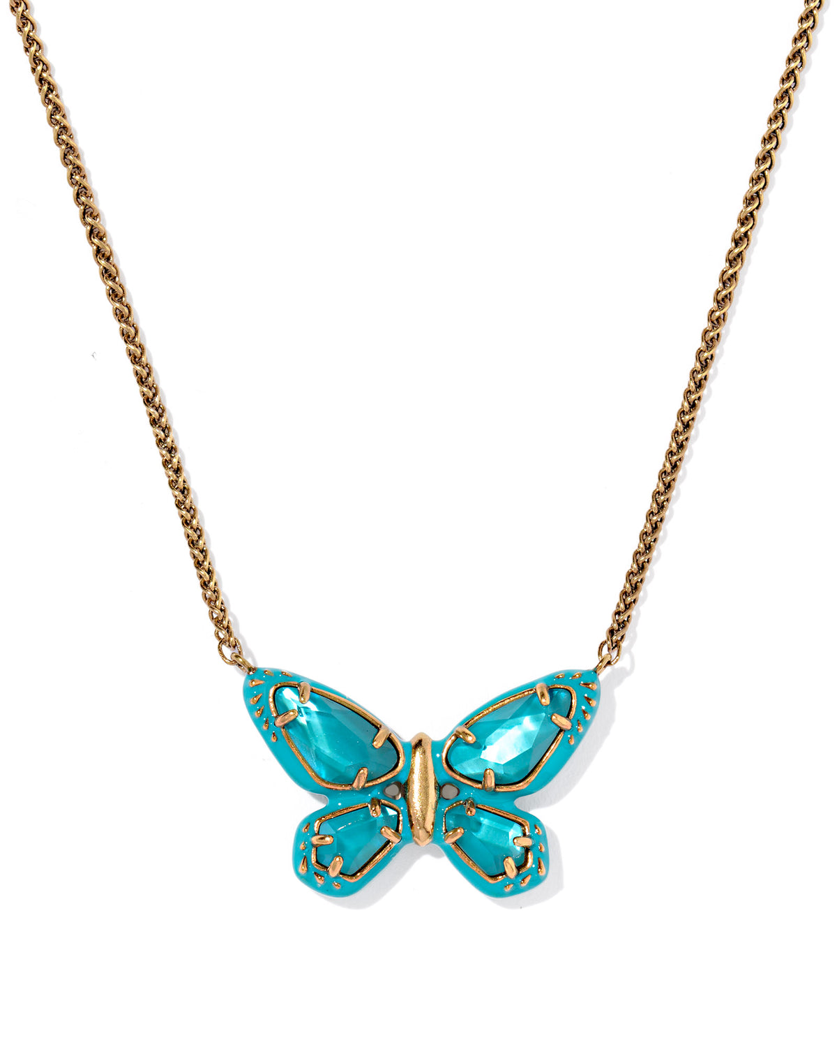 DOLLY PARTON ENAMEL BUTTERFLY SHORT PENDANT NECKLACE VINTAGE GOLD DARK TEAL MIX