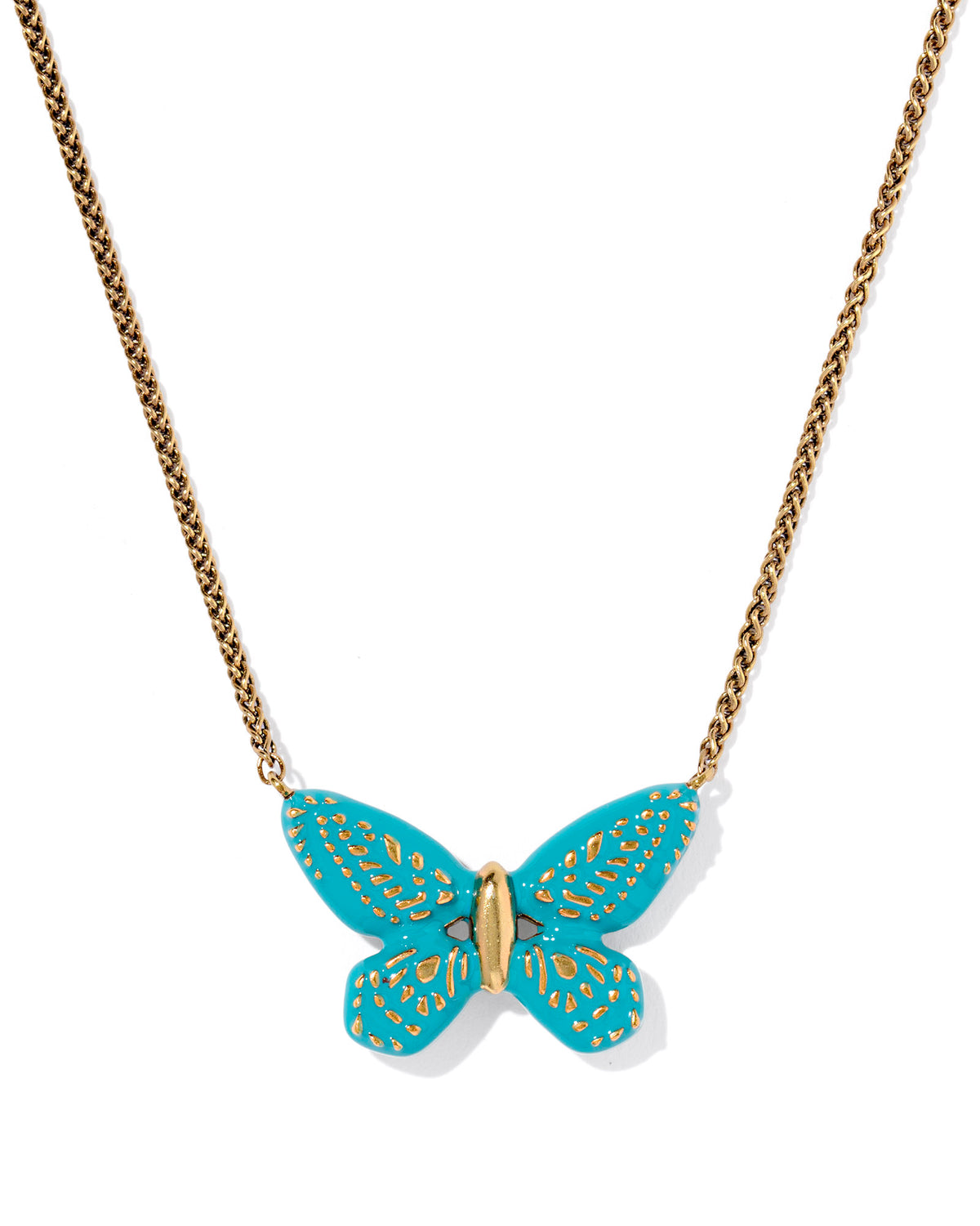 DOLLY PARTON ENAMEL BUTTERFLY SHORT PENDANT NECKLACE VINTAGE GOLD DARK TEAL MIX