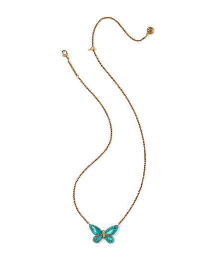 DOLLY PARTON ENAMEL BUTTERFLY SHORT PENDANT NECKLACE VINTAGE GOLD DARK TEAL MIX