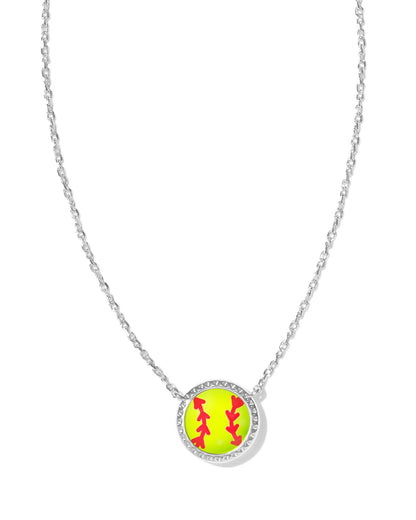 SOFTBALL SHORT PENDANT NECKLACE SILVER CHARTREUSE MAGNESITE