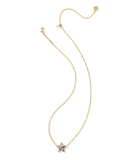 CASSIDY SHORT PENDANT NECKLACE GOLD RED WHITE BLUE STAR ILLUSION